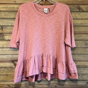 Akemi & Kin Anthropologie Peach Ruffled Women’s Blouse Top Size M Boho Peasant